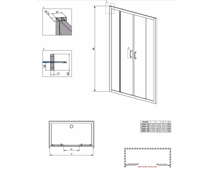 Radaway Dušas durvis Premium Plus DWD 140cm