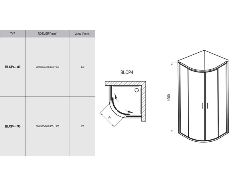 RAVAK Душевой уголок полукруглый Blix BLCP4 90x90cm