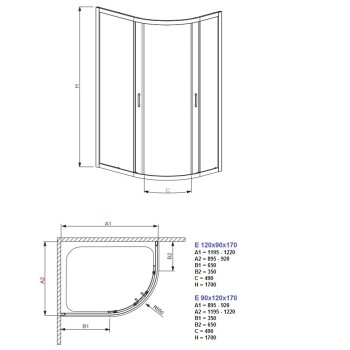 Radaway Asimetriska dušas kabīne Premium Plus E 120x90 cm