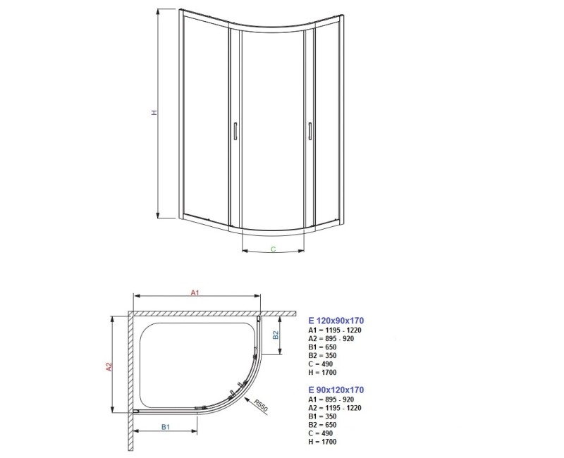 Radaway Asimetriska dušas kabīne Premium Plus E 120x90 cm