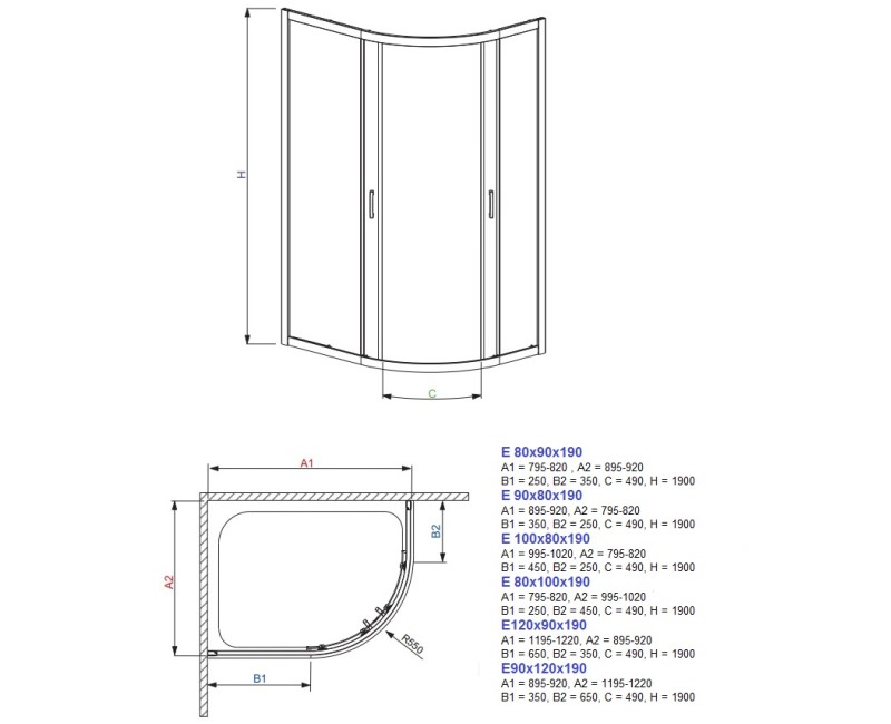 Radaway Душевой уголок асимметричный Premium Plus E 100x80 cm