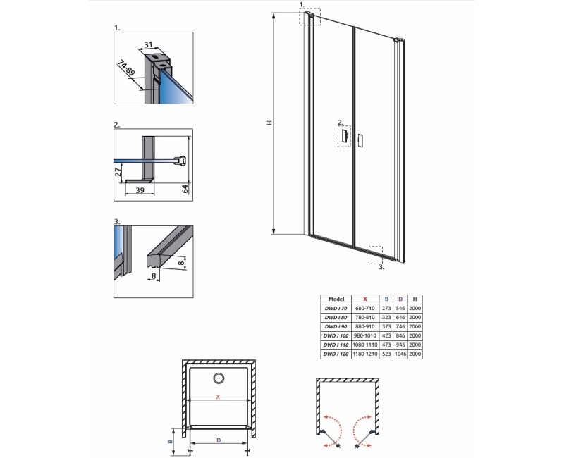 Radaway Dušo durys NES DWD I 70 cm