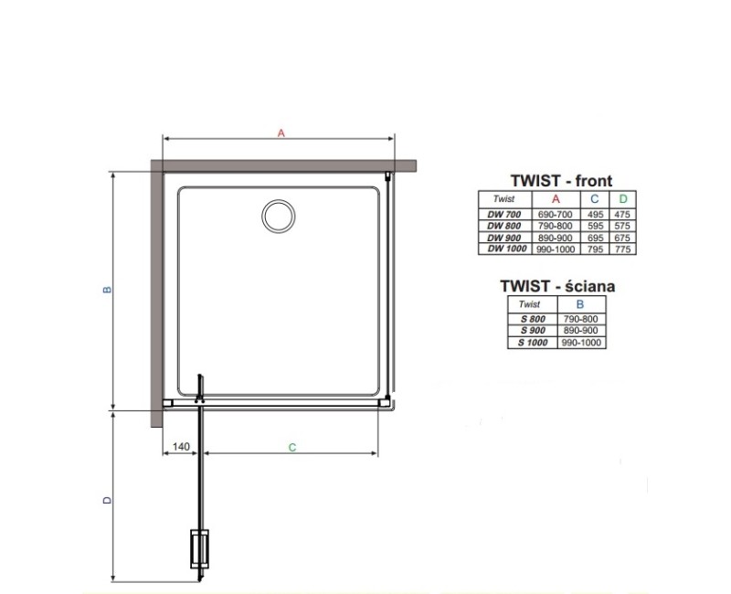 Radaway Душевой уголок прямоугольный TWIST DW+S 90x70 cm