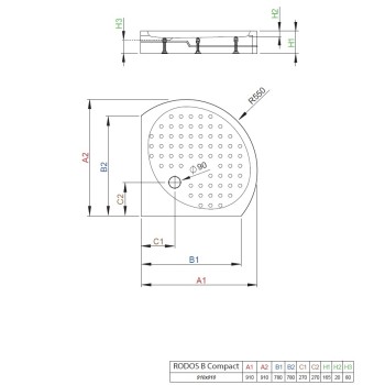 Dušas paliktnis Radaway Rodos B Compact pusapaļš 90x90 ,balts