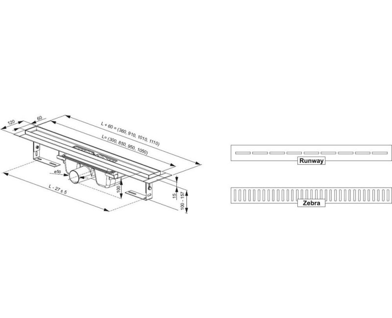 RAVAK Runway Dušas noteces traps 850mm, X01751