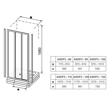 Dušas durvis Ravak Supernova ASDP3-110 melns/polistirols 00VD03R211