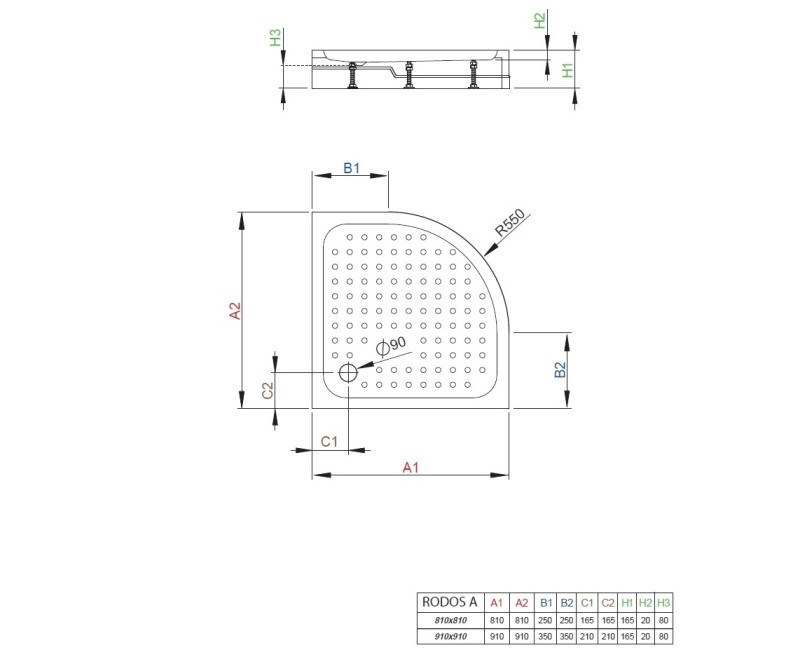 Radaway Dušas paliktnis pusapaļš Rodos A Compact 90x90 ,balts
