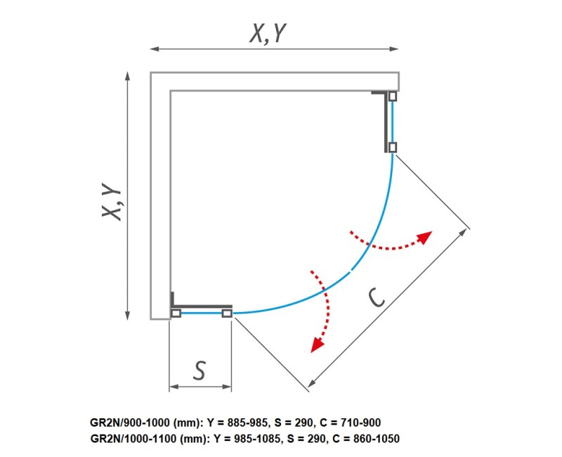 Roth Душевой уголок полукруглый GR2N 90-100x90-1000cm