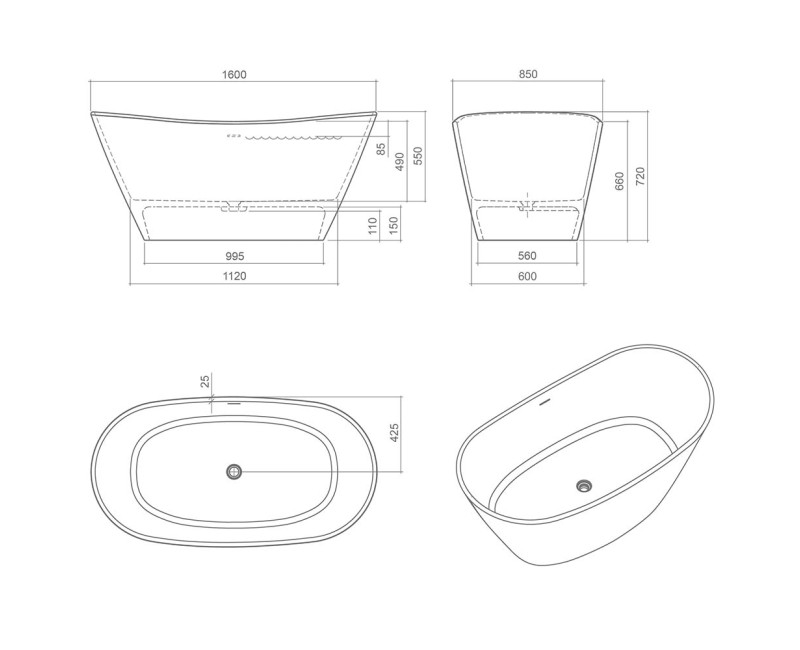 Roltechnik Vanna STONE AMORE 160x85 cm