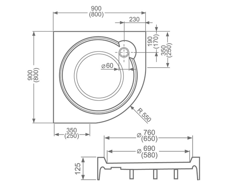 Roltechnik Dušas paliktnis pusapaļš DREAM-P 800x800