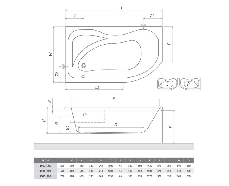 Roltechnik Vonia ACTIVA 150x90 cm