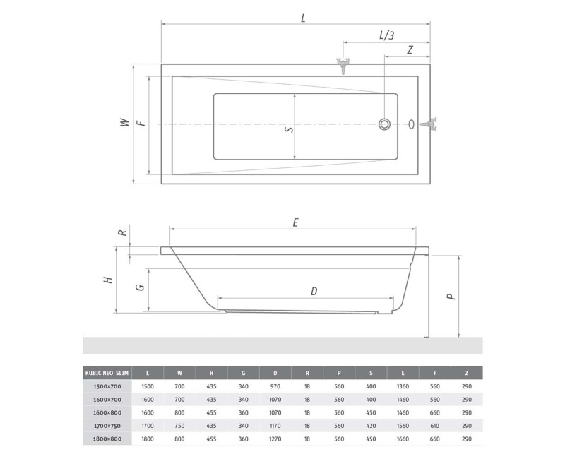 Roth Vanna KUBIC NEO SLIM 180x80 cm