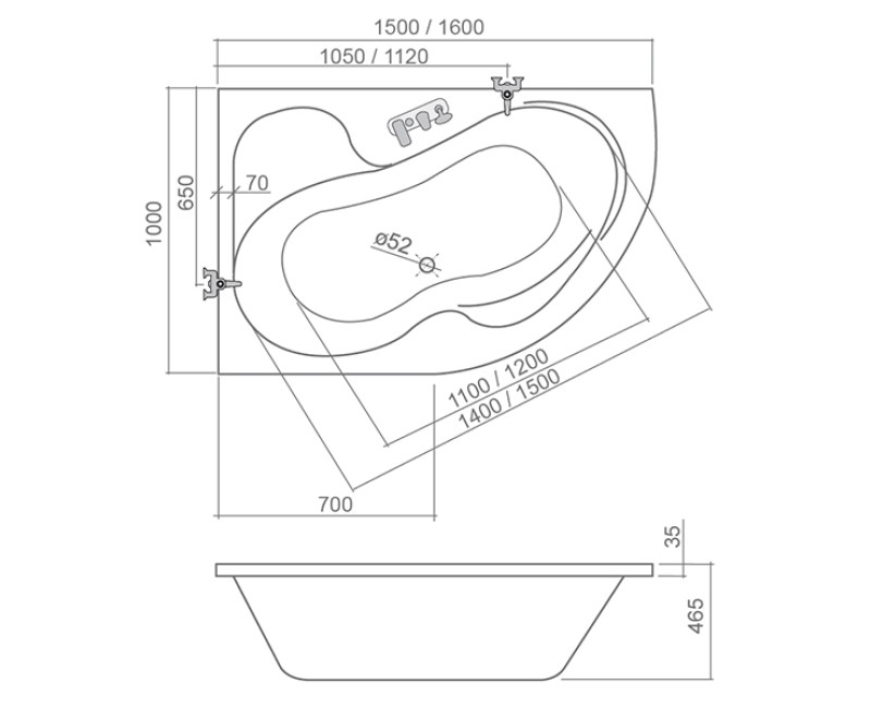 Roth Roltechnik Vanna TULLIP 160x100 cm L/R