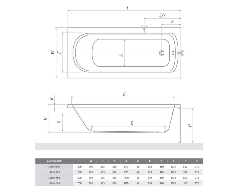 Roltechnik Vanna Vanessa NEO 150x70