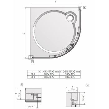 Roltechnik Душевой уголок полукруглый LLR2 800x800mm, белый