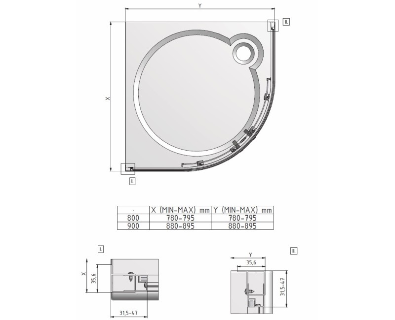 Roltechnik Душевой уголок полукруглый LLR2 800x800mm, блестящий