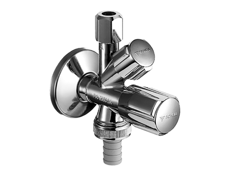 SCHELL Stūra ventīlis 1/2 x 3/4-3/8, hromēts 035510699