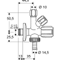 SCHELL Stūra ventīlis 1/2 x 3/4-3/8, hromēts 035510699