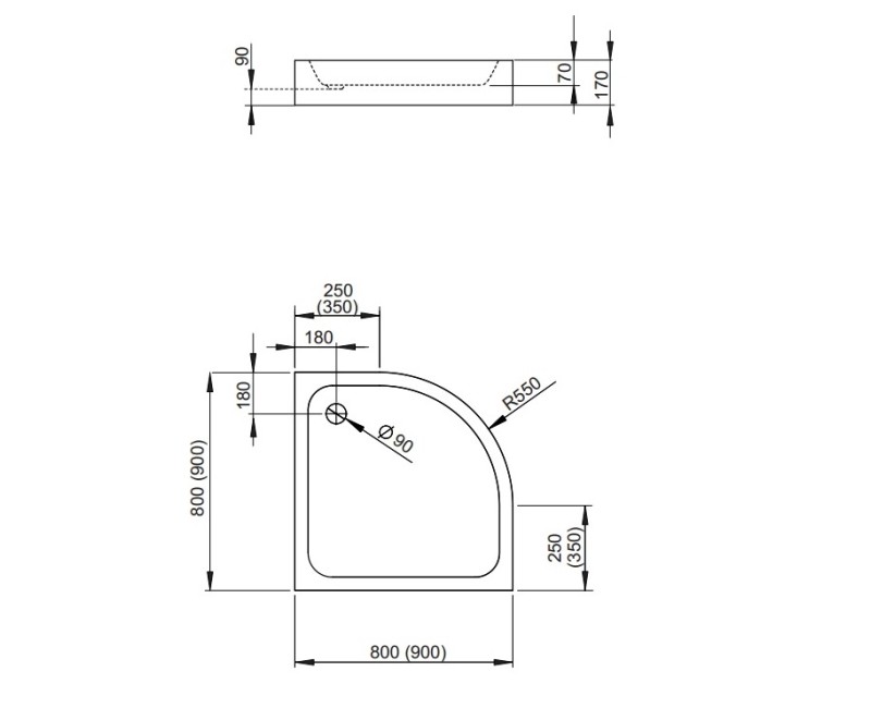 Radaway Dušas paliktnis pusapaļš Siros A Compact 90x90 ,balts