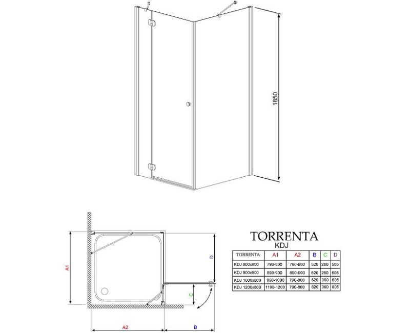 Radaway Dušas stūris taisnstūra ALMATEA KDJ 80x100