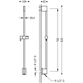 Dušas stienis TRES 760mm, 03493199NM