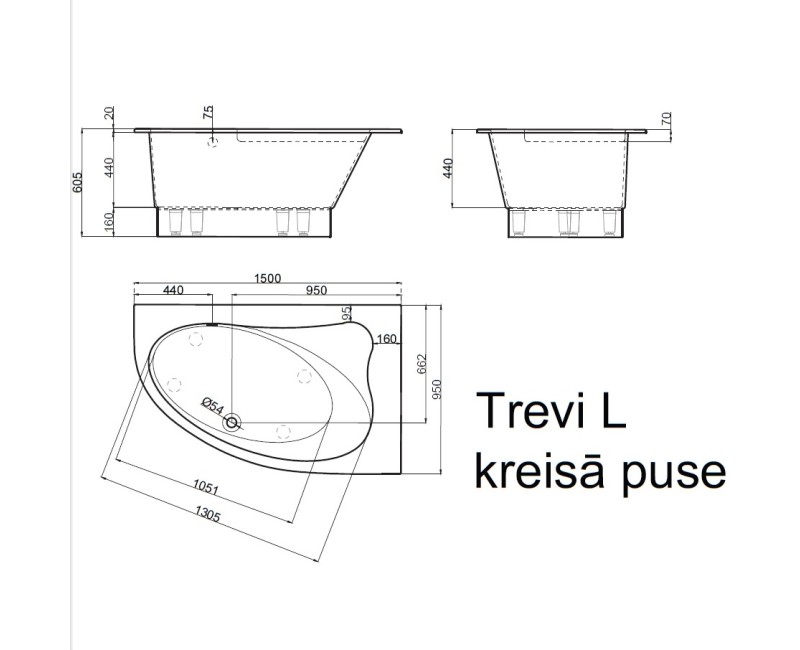 Vispool Vanna TREVI L 150x95 L/K