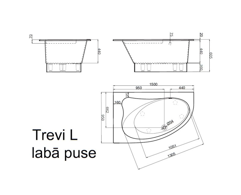 Vispool Vanna TREVI L 150x95 L/K