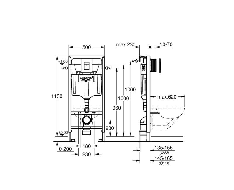 Комплект для Унитаза Grohe Rapid SL + Хромированная кнопка и крепления Skate Cosmopolitan, 38772001