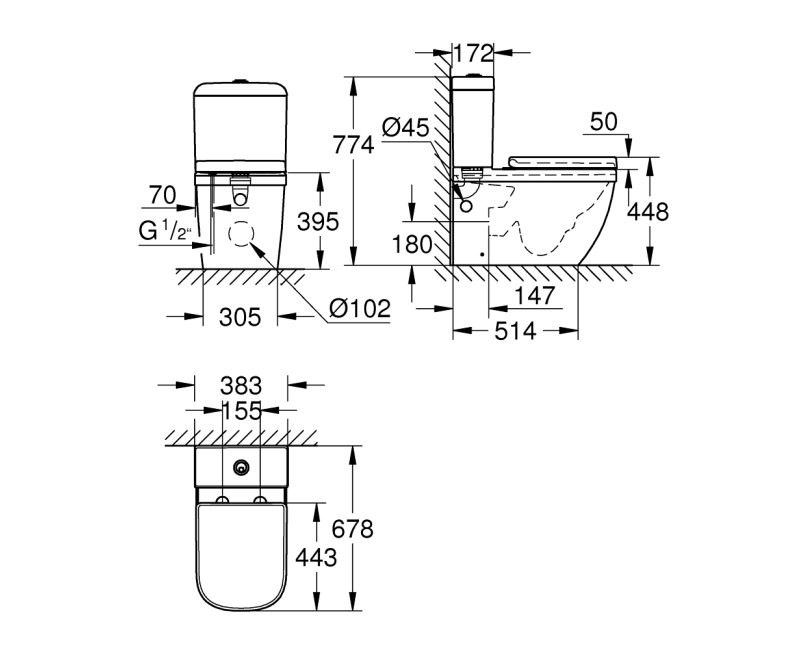 Grohe Euro Ceramic Rimless WC pods ar vāku, 39462000