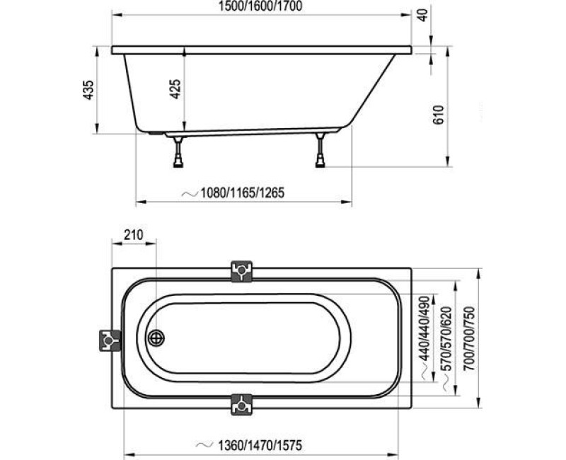 RAVAK CHROME Vanna 150x70 cm, balta