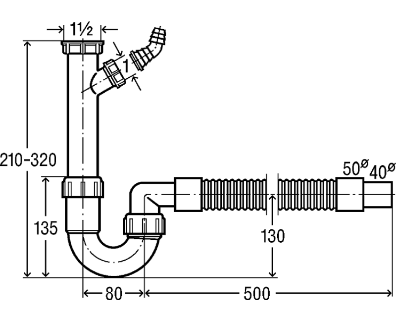 VIEGA Virtuves izlietnes sifons 1 1/2x50/40 101633