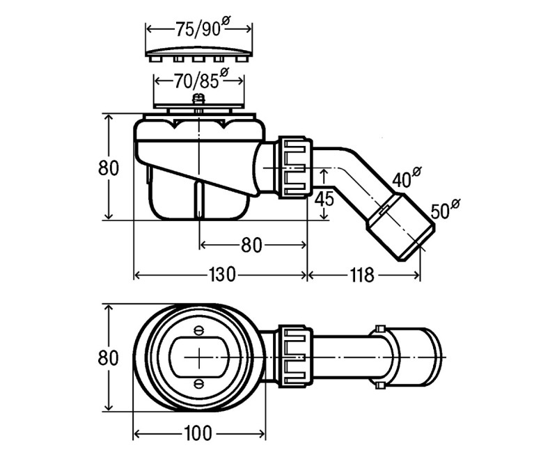 VIEGA Domoplex, cифoн для дyшeвыx пoддoнoв 75x40/50 364755
