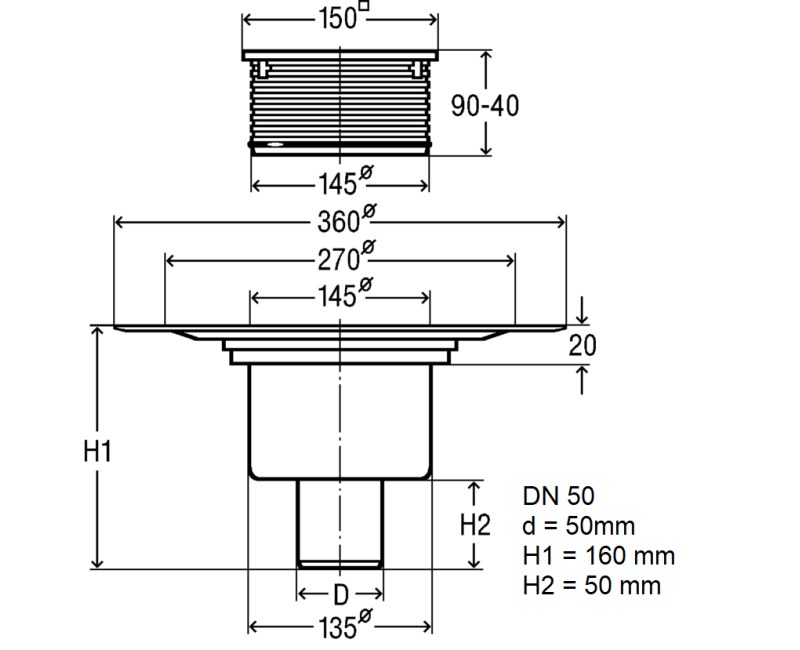 VIEGA vertikalus trapas DN 50 557188