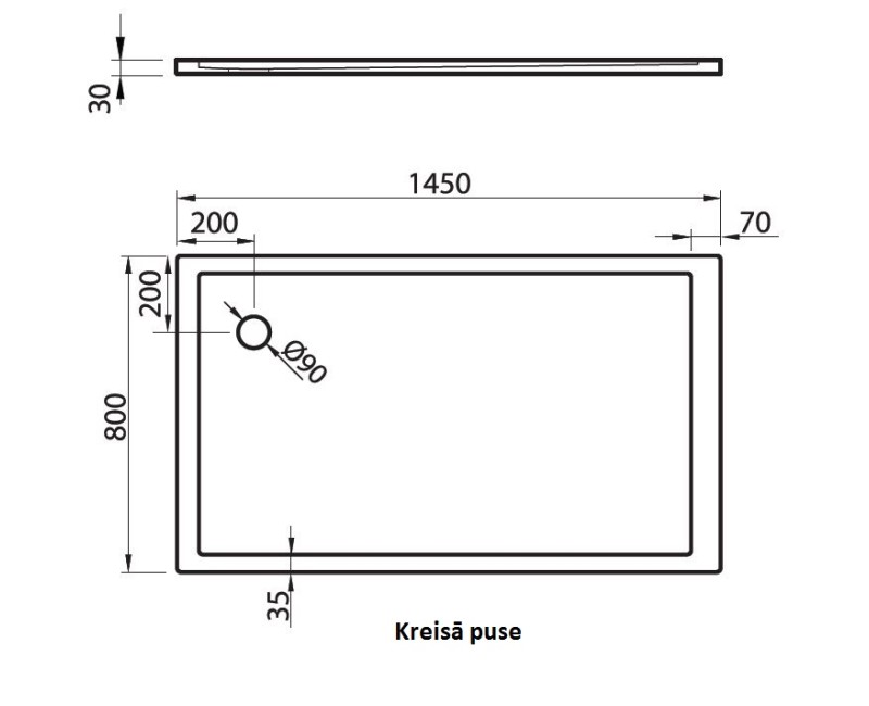 Vispool Taisnstūra dušas paliktnis QZ-145 1450x800mm