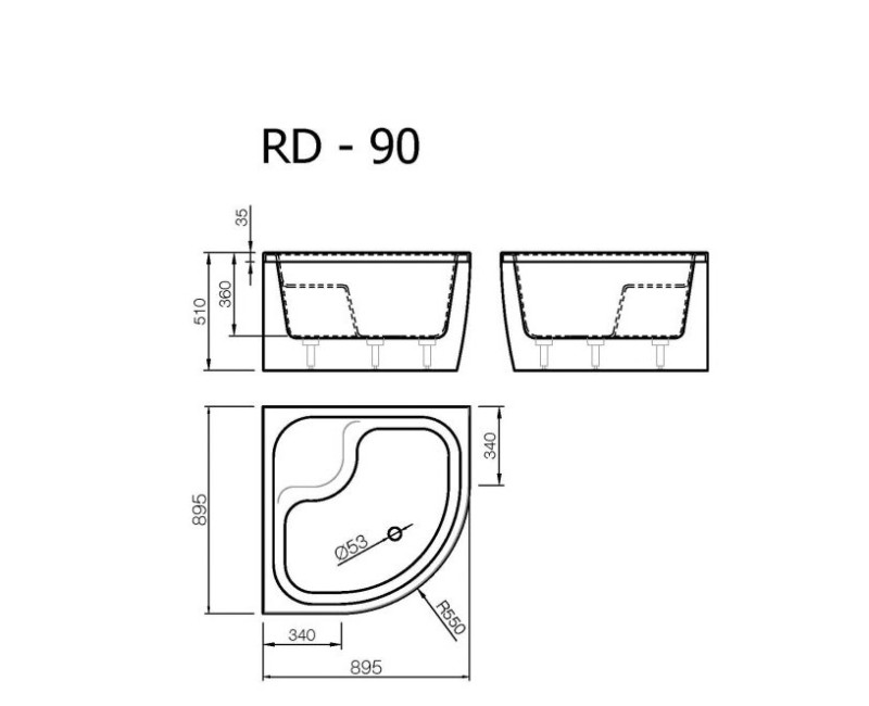 Vispool Dušas kabīnes dziļais paliktnis  RD-90, 900x900