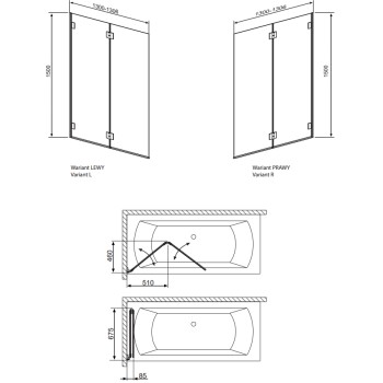 Radaway Шторка на ванну Carena PND 130 cm