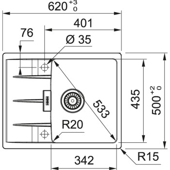 FRANKE Virtuves izlietne CENTRO 62x50 cm, CNG 611-62, steingrau