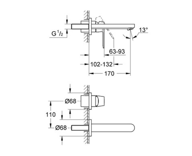 Grohe Eurosmart Cosmo Iebūvējamais izlietnes j-krāns, 19381 000