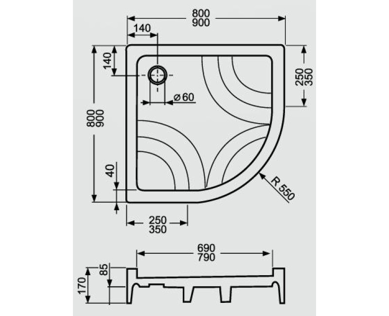 Roltechnik Dušas paliktnis pusapaļš HAWAII-P 800x800, balts