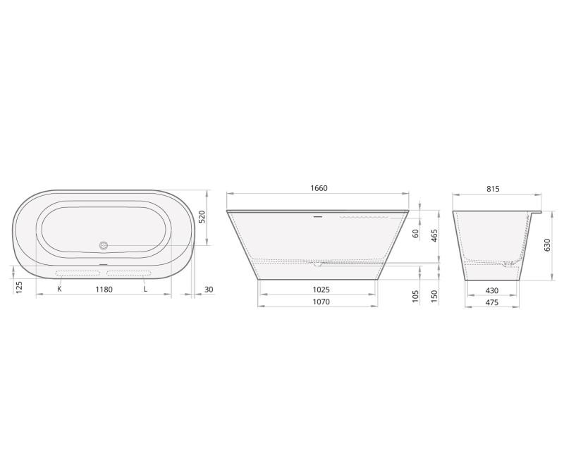 Vanna PAA DECO RIM SilkStone 1660x810mm Balta
