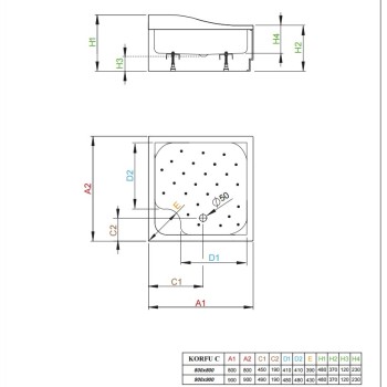 Dušas paliktnis Radaway KORFU C dziļais 800x800, balts