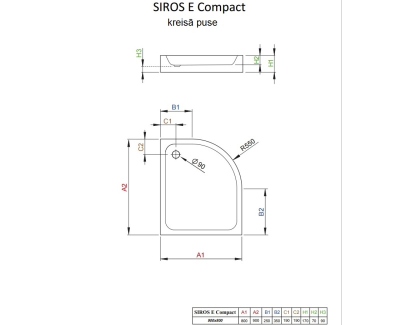 Radaway Асимметричный полукруглый поддон SIROS E Compact 90x80cm L