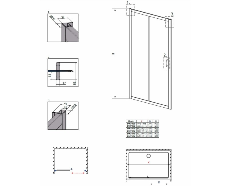 Radaway Dušas durvis Premium Plus DWJ 110cm