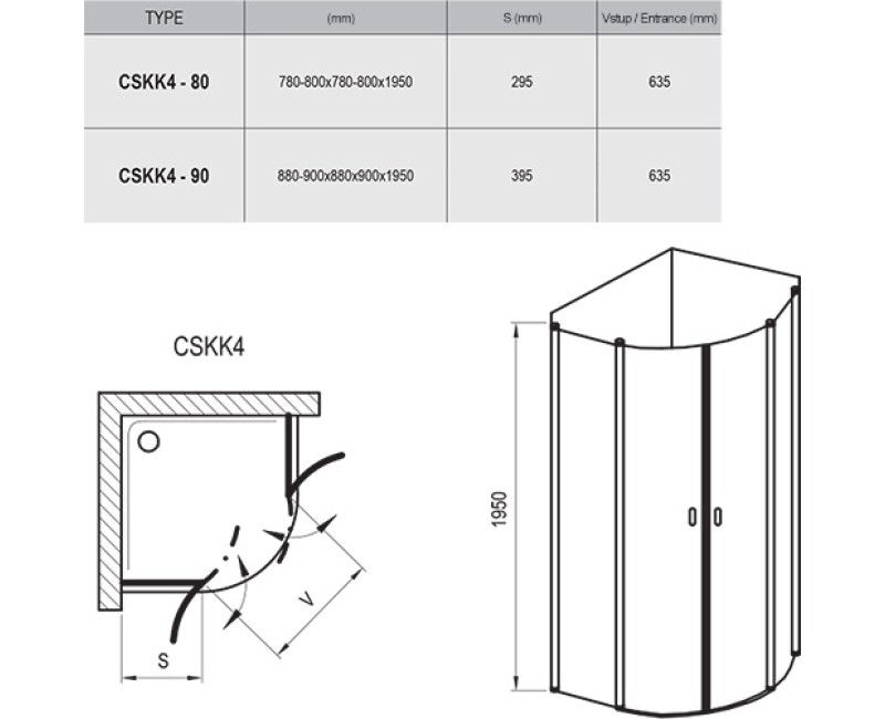 RAVAK Pusapaļš dušas stūris Chrome CSKK4-90
