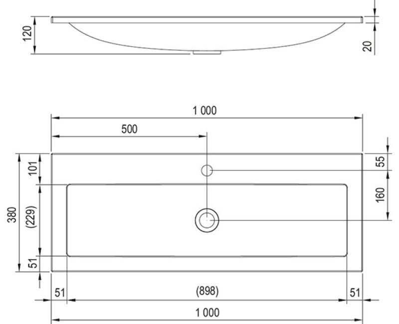 RAVAK Раковина для шкафчика Clear 100x38см, XJJ01110000