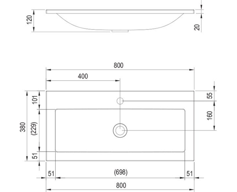 Ravak Kriauklė spintelėms Clear 80x38cm, XJJ01180000