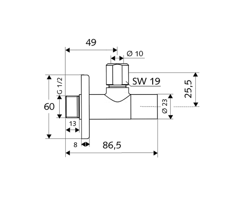 SCHELL Stile Stūra ventīlis 1/2 x 3/8(10), hromēts 053760699