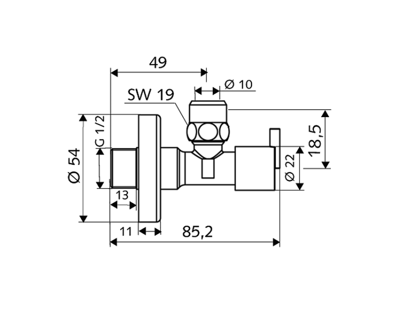 SCHELL Pint Stūra ventīlis 1/2 x 3/8(10), hromēts 053900699