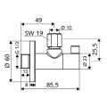 SCHELL Wing Кран угловой 1/2 x 3/8(10)н-н, 053920699