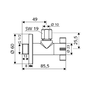 SCHELL 4Wing Stūra ventīlis 1/2 x 3/8(10), hromēts 053930699